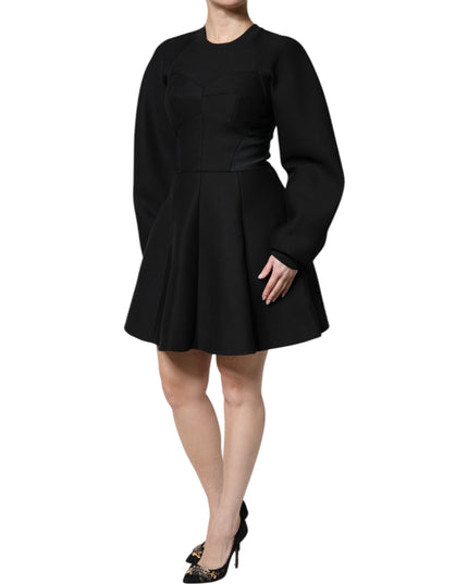 Dolce & Gabbana Black Cotton Long Sleeves A-line Mini Dress