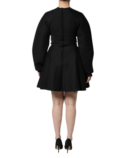 Dolce & Gabbana Black Cotton Long Sleeves A-line Mini Dress