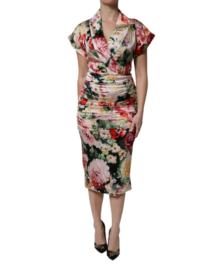 Dolce & Gabbana Multicolor Floral Short Sleeves Sheath Midi Dress