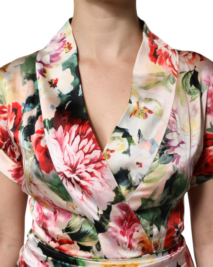 Dolce & Gabbana Multicolor Floral Short Sleeves Sheath Midi Dress