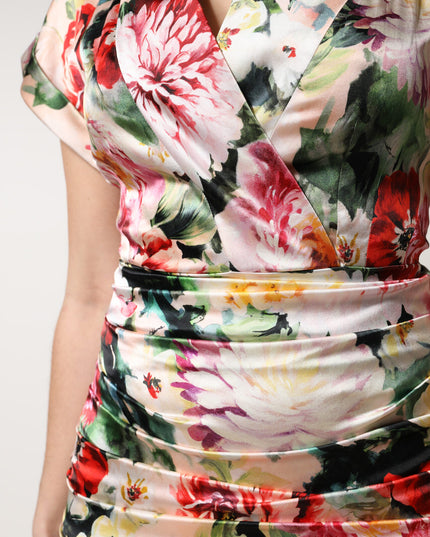 Dolce & Gabbana Multicolor Floral Short Sleeves Sheath Midi Dress