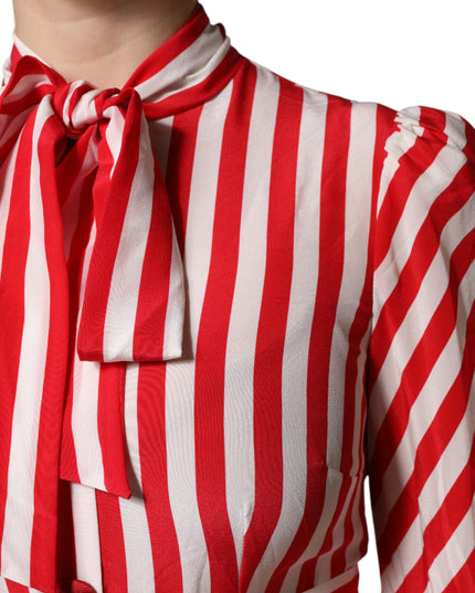 Dolce & Gabbana White Red Stripes Long Sleeves Midi Dress
