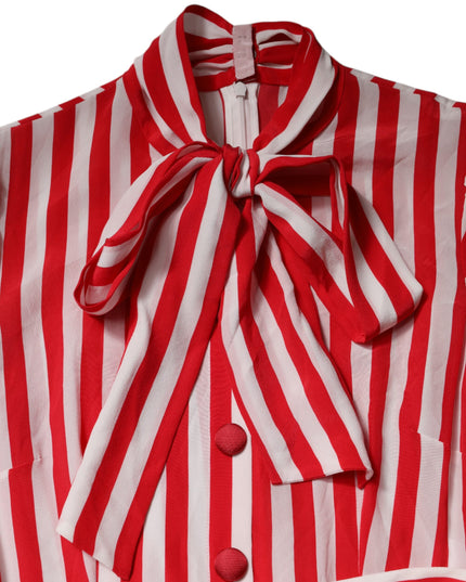 Dolce & Gabbana White Red Stripes Long Sleeves Midi Dress