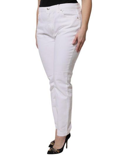 Dolce & Gabbana White Cotton Mid Waist Skinny Denim Jeans