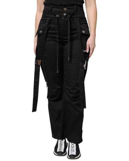 Dolce & Gabbana Black Cotton High Waist Cargo Pants