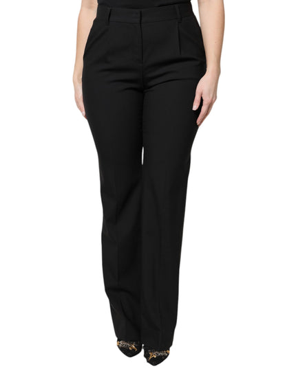 Dolce & Gabbana Black Wool High Waist Boot Cut Dress Pants