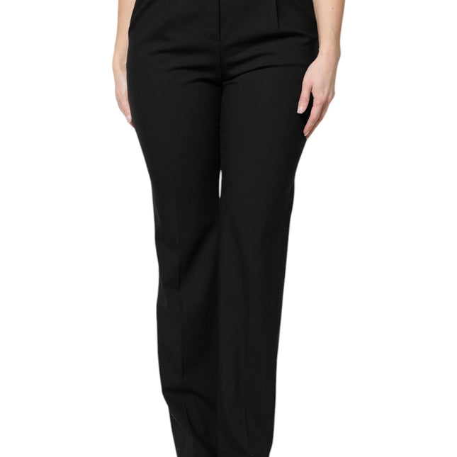 Dolce & Gabbana Black Wool High Waist Boot Cut Dress Pants