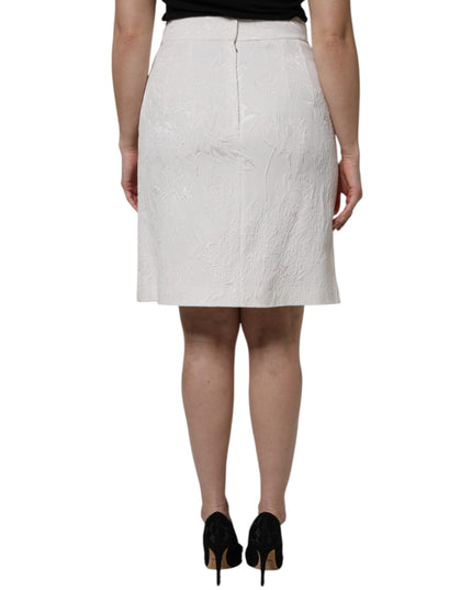 Dolce & Gabbana White High Waist Knee Length Pencil Skirt