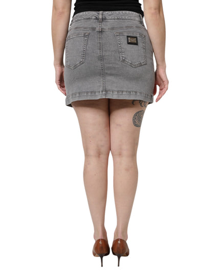 Dolce & Gabbana Gray Cotton Stretch Mid Waist Denim Mini Skirt