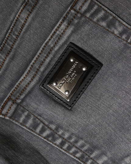 Dolce & Gabbana Gray Cotton Stretch Mid Waist Denim Mini Skirt