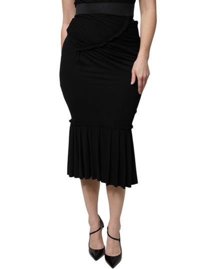 Dolce & Gabbana Black Mermaid Cut High Waist Midi Skirt