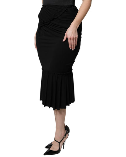 Dolce & Gabbana Black Mermaid Cut High Waist Midi Skirt