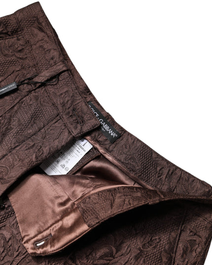 Dolce & Gabbana Brown Floral Brocade Mid Waist Mini Short