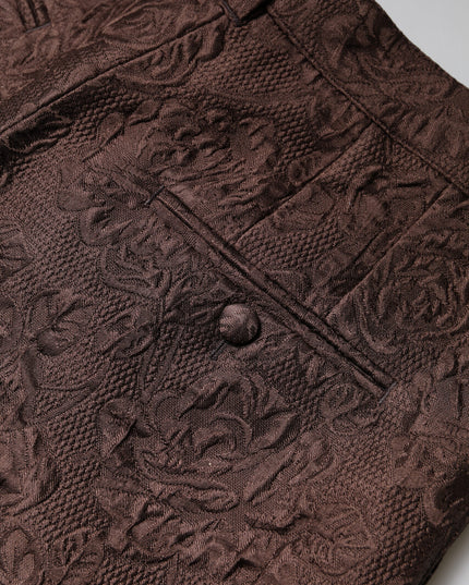 Dolce & Gabbana Brown Floral Brocade Mid Waist Mini Short