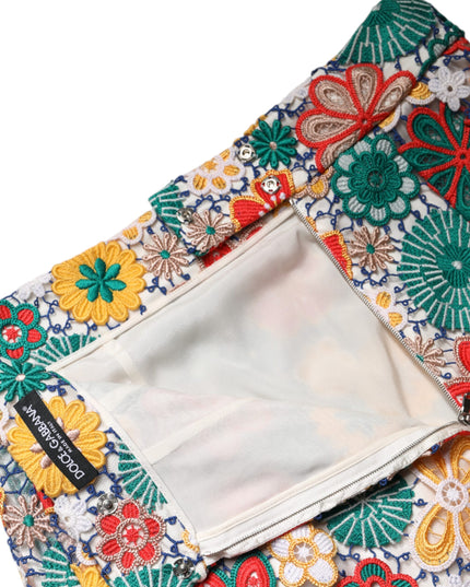Dolce & Gabbana Multicolor Floral Lace High Waist Mini Skirt