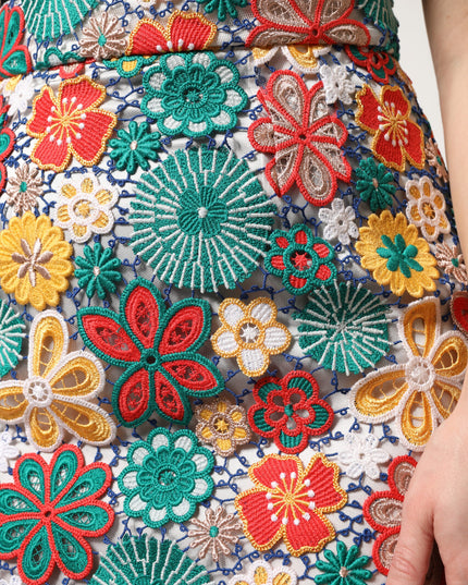 Dolce & Gabbana Multicolor Floral Lace High Waist Mini Skirt