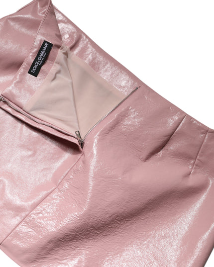 Dolce & Gabbana Glossy Pink Cotton High Waist Mini Skirt