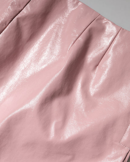 Dolce & Gabbana Glossy Pink Cotton High Waist Mini Skirt