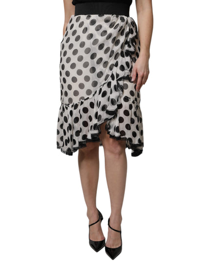Dolce & Gabbana White Black Polka Dots Knee Length Skirt