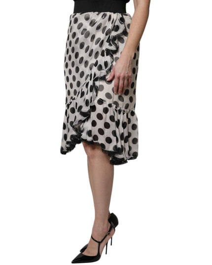 Dolce & Gabbana White Black Polka Dots Knee Length Skirt