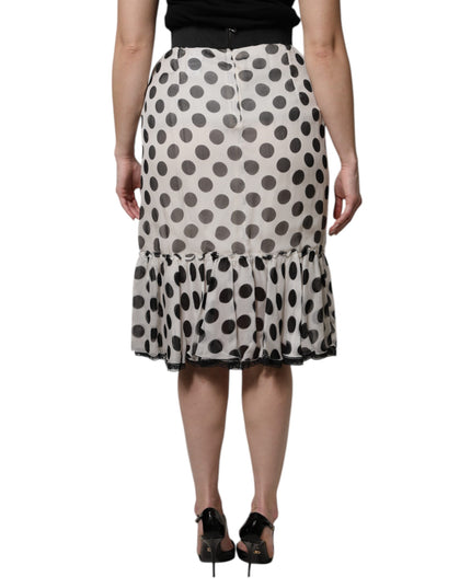Dolce & Gabbana White Black Polka Dots Knee Length Skirt