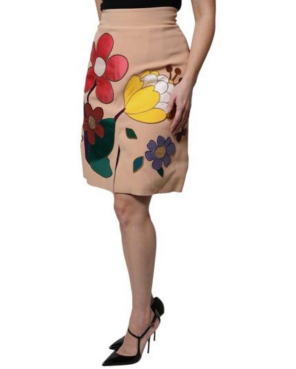 Dolce & Gabbana Beige Floral High Waist Pencil Cut Skirt
