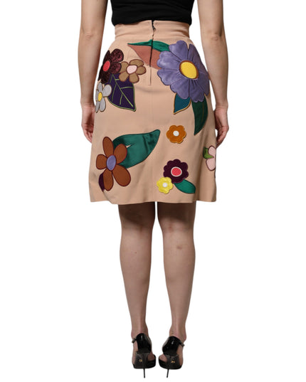 Dolce & Gabbana Beige Floral High Waist Pencil Cut Skirt