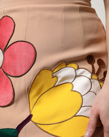 Dolce & Gabbana Beige Floral High Waist Pencil Cut Skirt