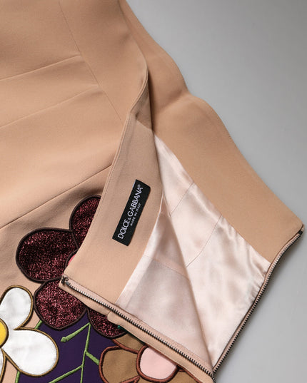 Dolce & Gabbana Beige Floral High Waist Pencil Cut Skirt