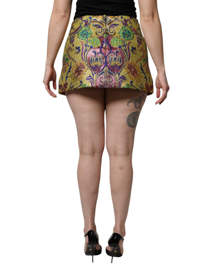 Dolce & Gabbana Multicolor Floral Jacquard Mid Waist Mini Skirt