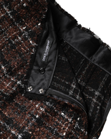 Dolce & Gabbana Multicolor High Waist Tartan Tweed Pencil Cut Skirt