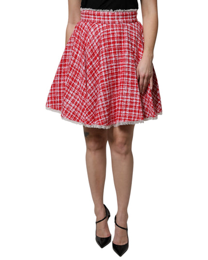 Dolce & Gabbana Red White High Waist A-line Above Knee Skirt