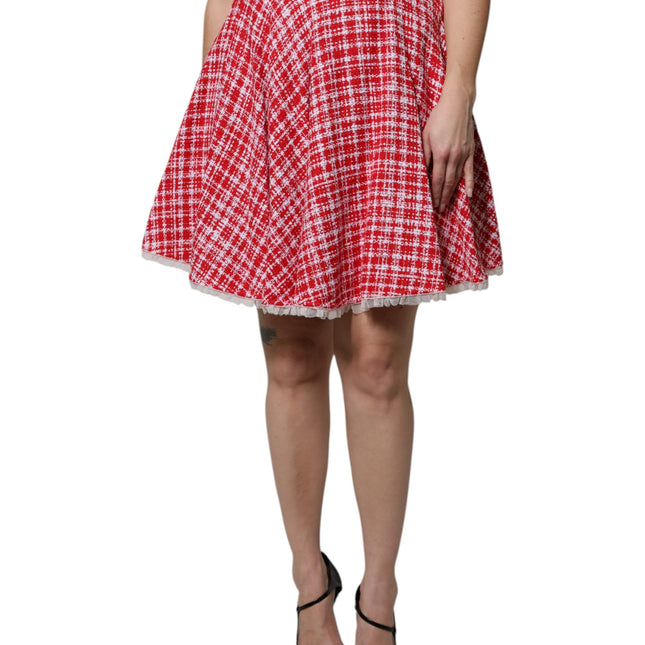 Dolce & Gabbana Red White High Waist A-line Above Knee Skirt