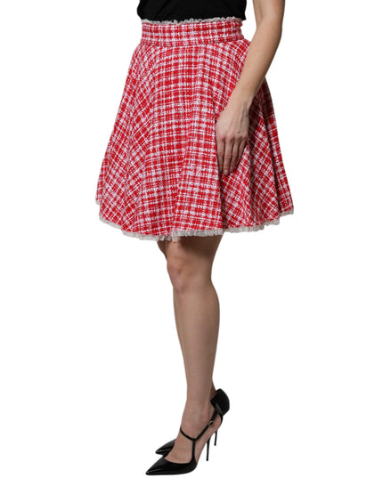Dolce & Gabbana Red White High Waist A-line Above Knee Skirt