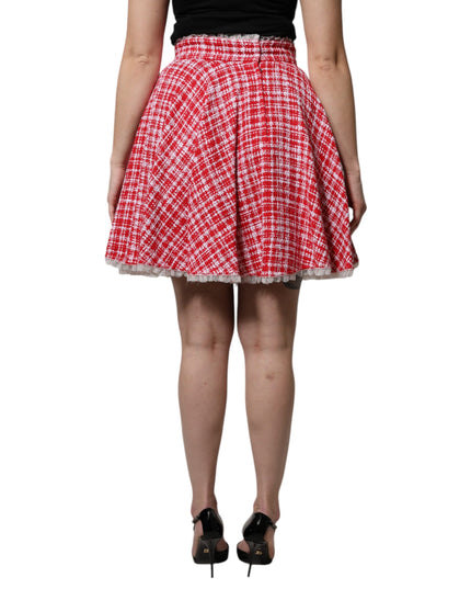 Dolce & Gabbana Red White High Waist A-line Above Knee Skirt