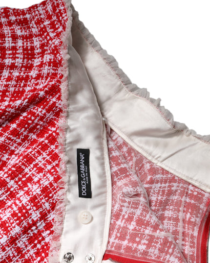 Dolce & Gabbana Red White High Waist A-line Above Knee Skirt