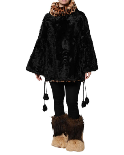 Dolce & Gabbana Black Lamb Fur Short Women Coat Jacket