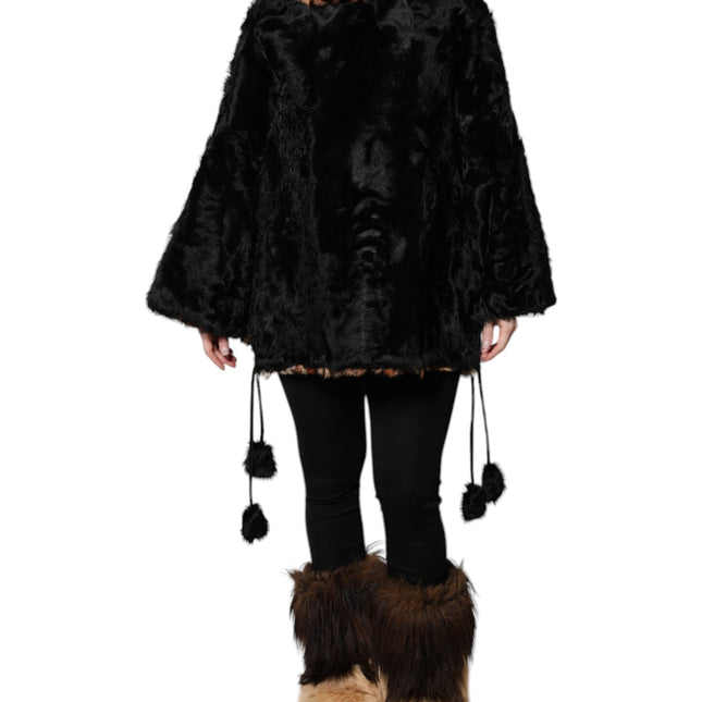 Dolce & Gabbana Black Lamb Fur Short Women Coat Jacket