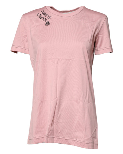 Dolce & Gabbana Pink Logo Print Cotton Crew Neck T-shirt