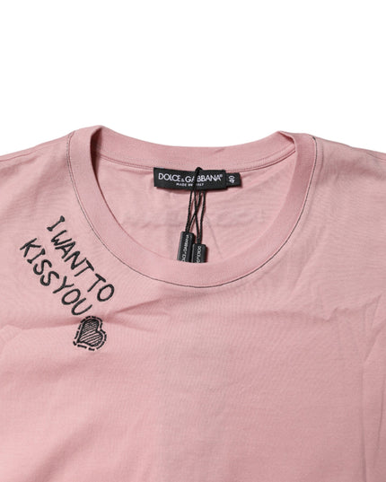 Dolce & Gabbana Pink Logo Print Cotton Crew Neck T-shirt
