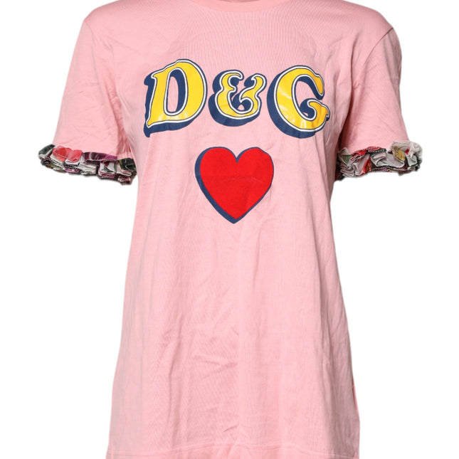 Dolce & Gabbana Pink Logo Print Cotton Crew Neck Tee T-shirt