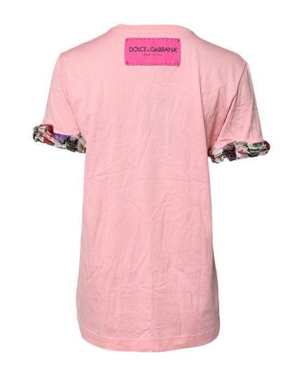 Dolce & Gabbana Pink Logo Print Cotton Crew Neck Tee T-shirt