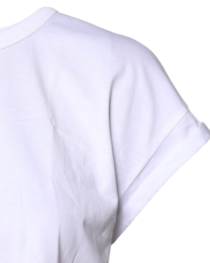 Dolce & Gabbana White Cotton Crew Neck Cropped T-shirt Top