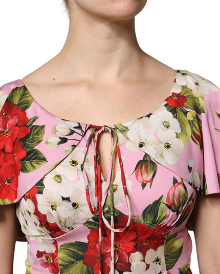 Dolce & Gabbana Pink Floral Silk Short Sleeves Blouse Top