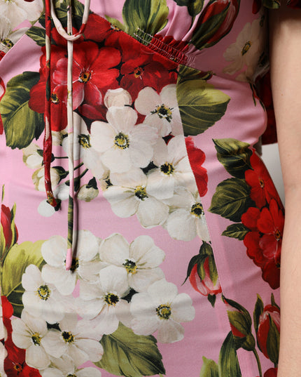 Dolce & Gabbana Pink Floral Silk Short Sleeves Blouse Top