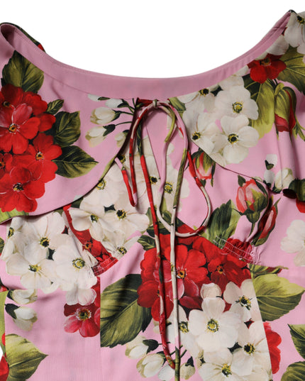 Dolce & Gabbana Pink Floral Silk Short Sleeves Blouse Top