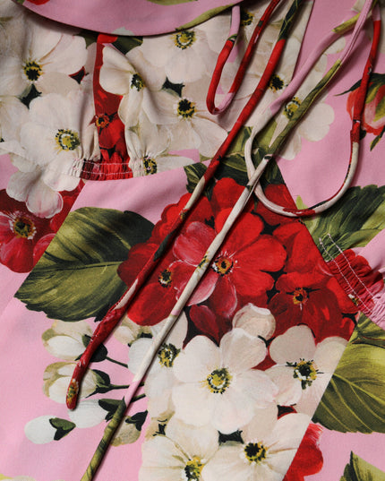 Dolce & Gabbana Pink Floral Silk Short Sleeves Blouse Top