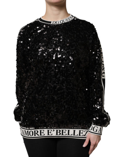 Dolce & Gabbana Black DG Queen Sequin Pullover Sweater