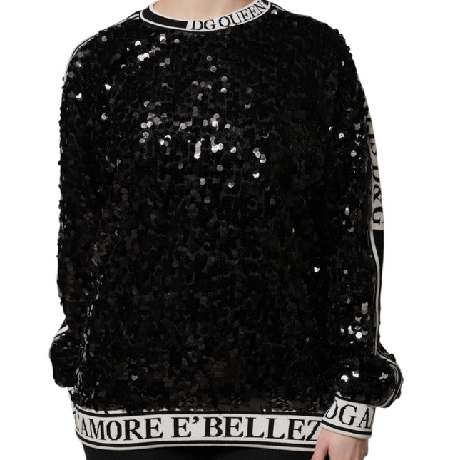 Dolce & Gabbana Black DG Queen Sequin Pullover Sweater