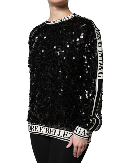 Dolce & Gabbana Black DG Queen Sequin Pullover Sweater